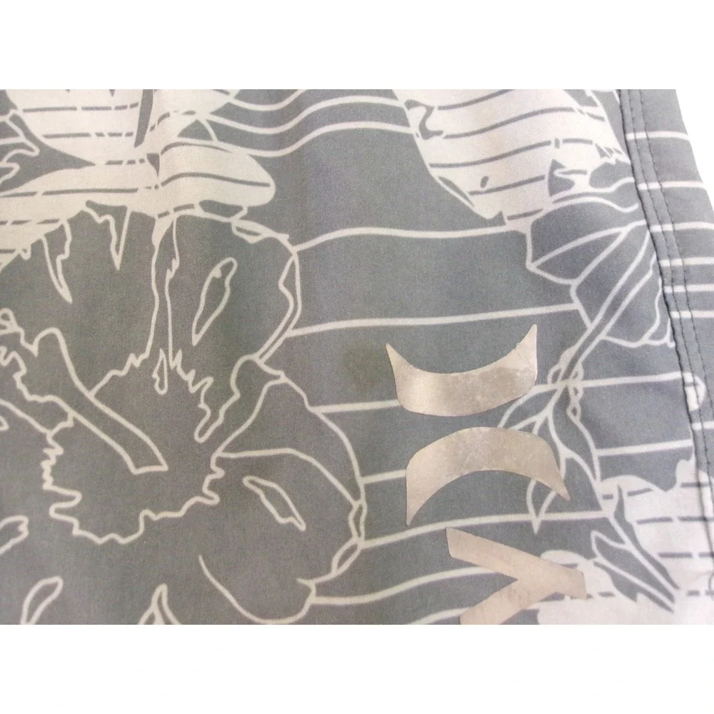 Hurley Mens Grey Floral Striped Board Shorts Swim Trunks Size M‎ 7 Inch Inseam